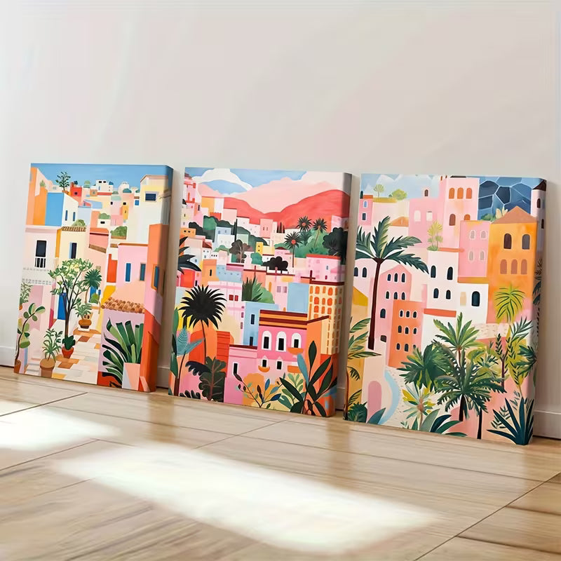 3pcs Venezuela Floral American Travel Perfect Wall Art Set Canvas Unframed - High Quality Print 100% Australian Made Wall Canvas