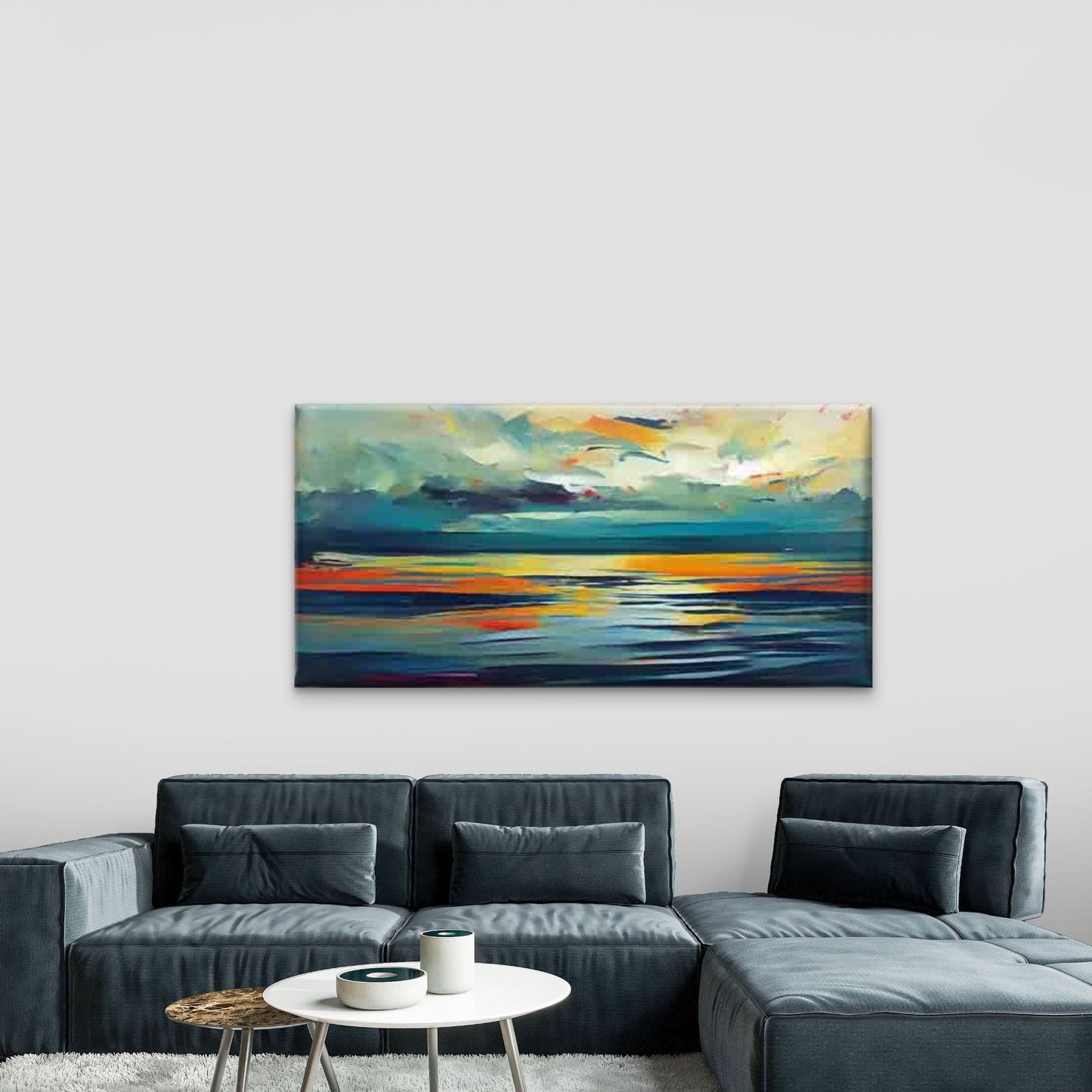 Modern Abstract Seascape Wall Art Canvas Office Home Room Framed 120x60cm - Bella Home Decor