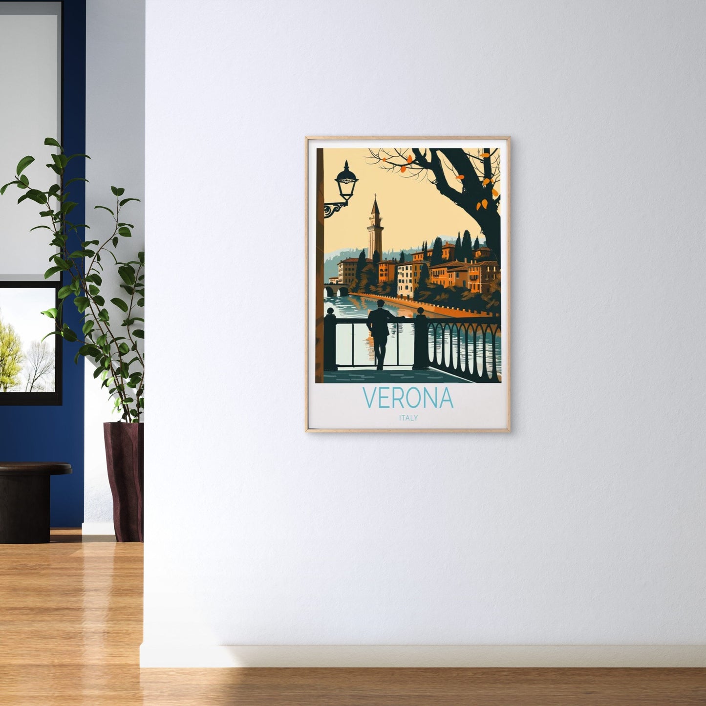Verona In Italy, Man Watching Cannel Art Travel Poster Print Wall Art
