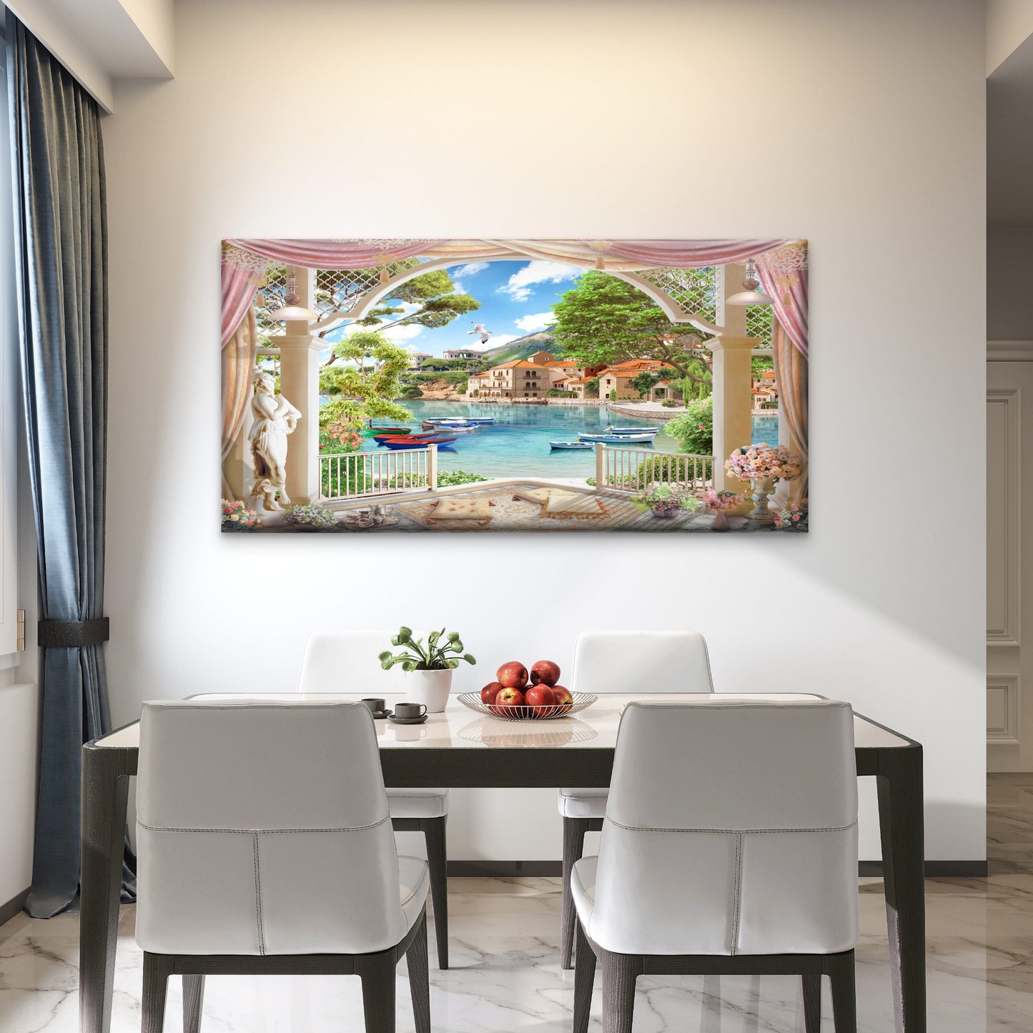 Mediterranean Sea View Wall Art Canvas Office Home Room Framed 120x60cm