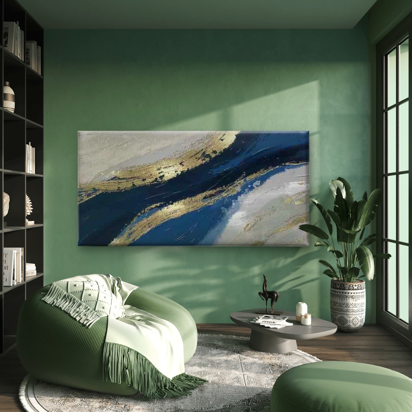 Abstract Blue & Golden Wall Art Canvas Office Home Room Framed 120x60cm - Bella Home Decor