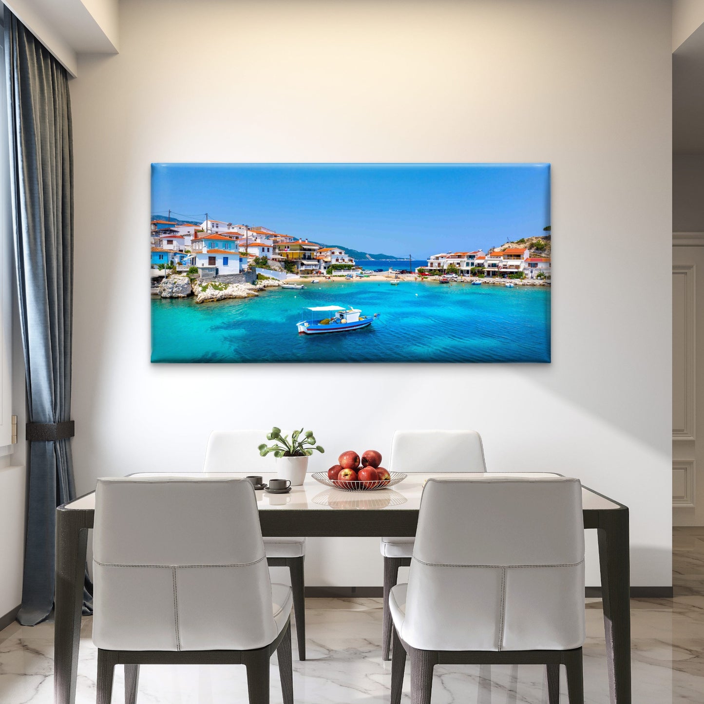 Greek Island Village Wall Art Canvas Office Home Room Framed 120x60cm