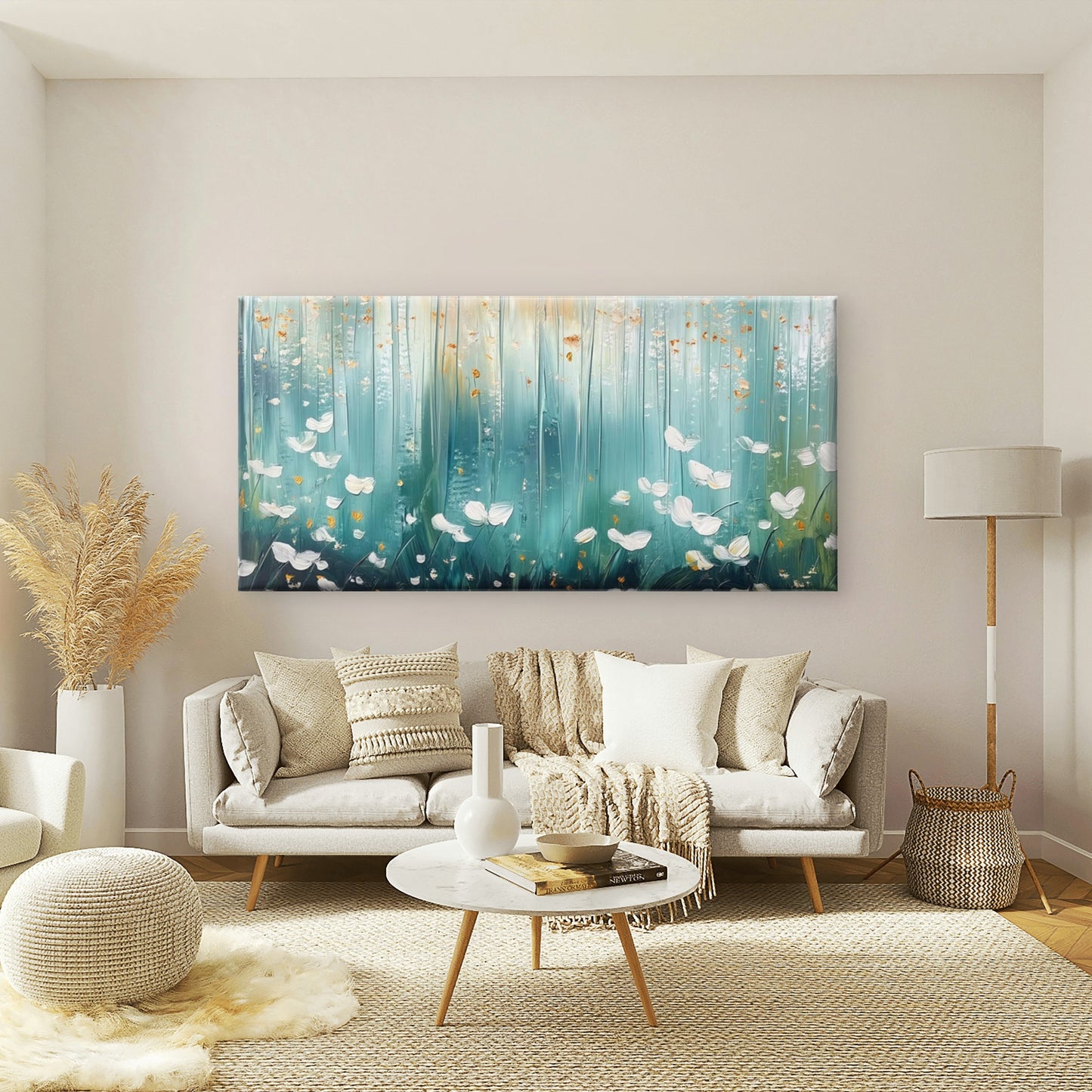 Abstract Forest White Flowers Wall Art Canvas Office Home Room Framed 120x60cm
