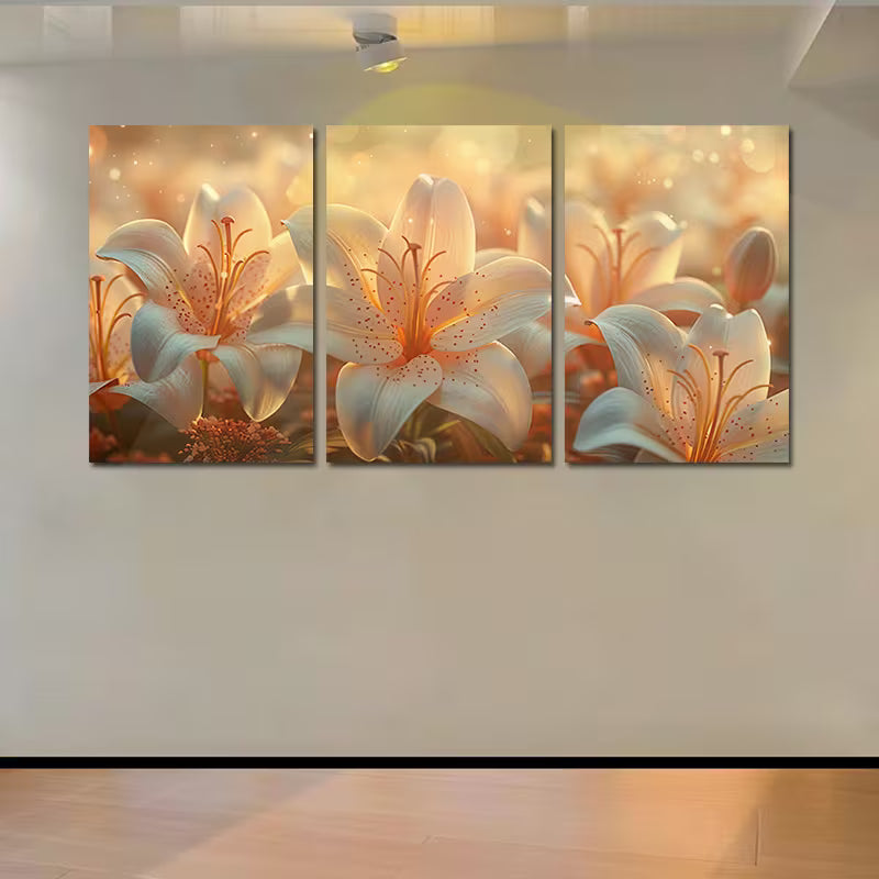 3pcs Vibrant Lilies Illustration Wall Art Set Canvas Framed 50x70cm - High Quality Print 100% Australian Made Wall Canvas Ready to Hang