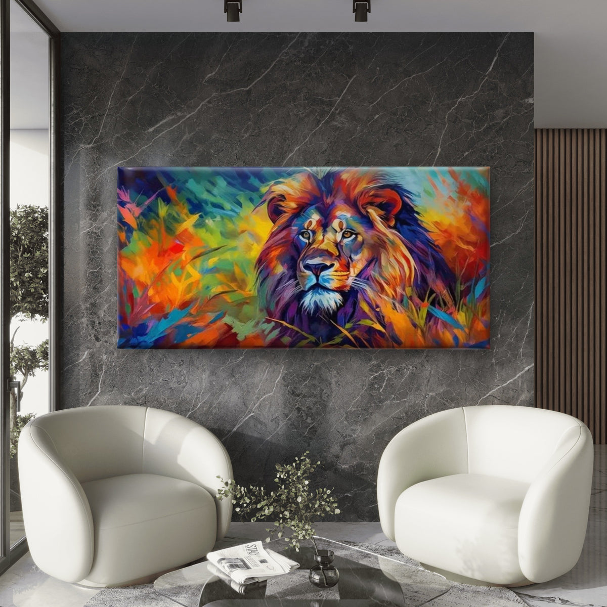 Vibrant King Of Jungle Wall Art Canvas Office Home Room Framed 120x60cm