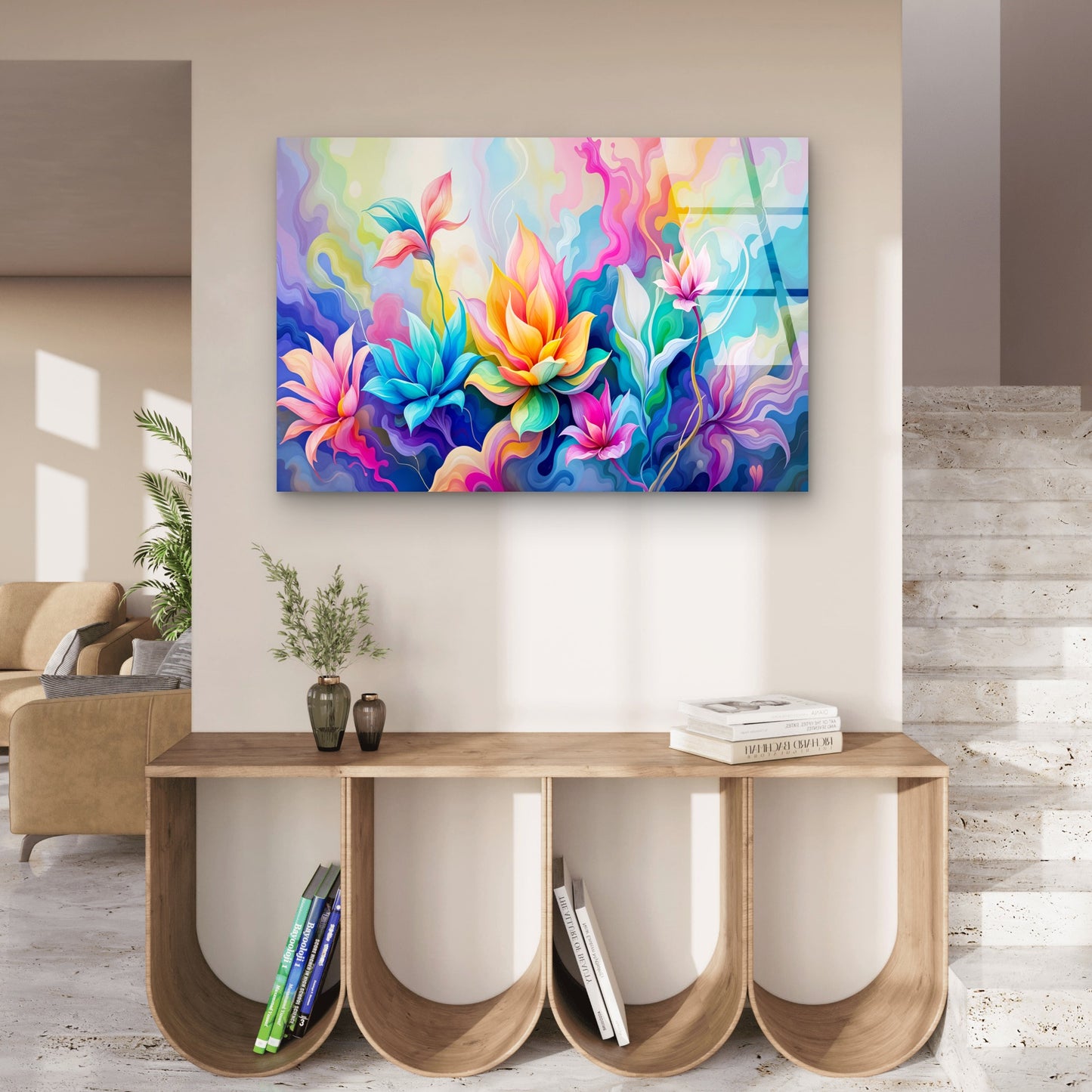 Colorful Pastel Abstract Lotus Acrylic Glass Printing Wall Art Australian Made Quality