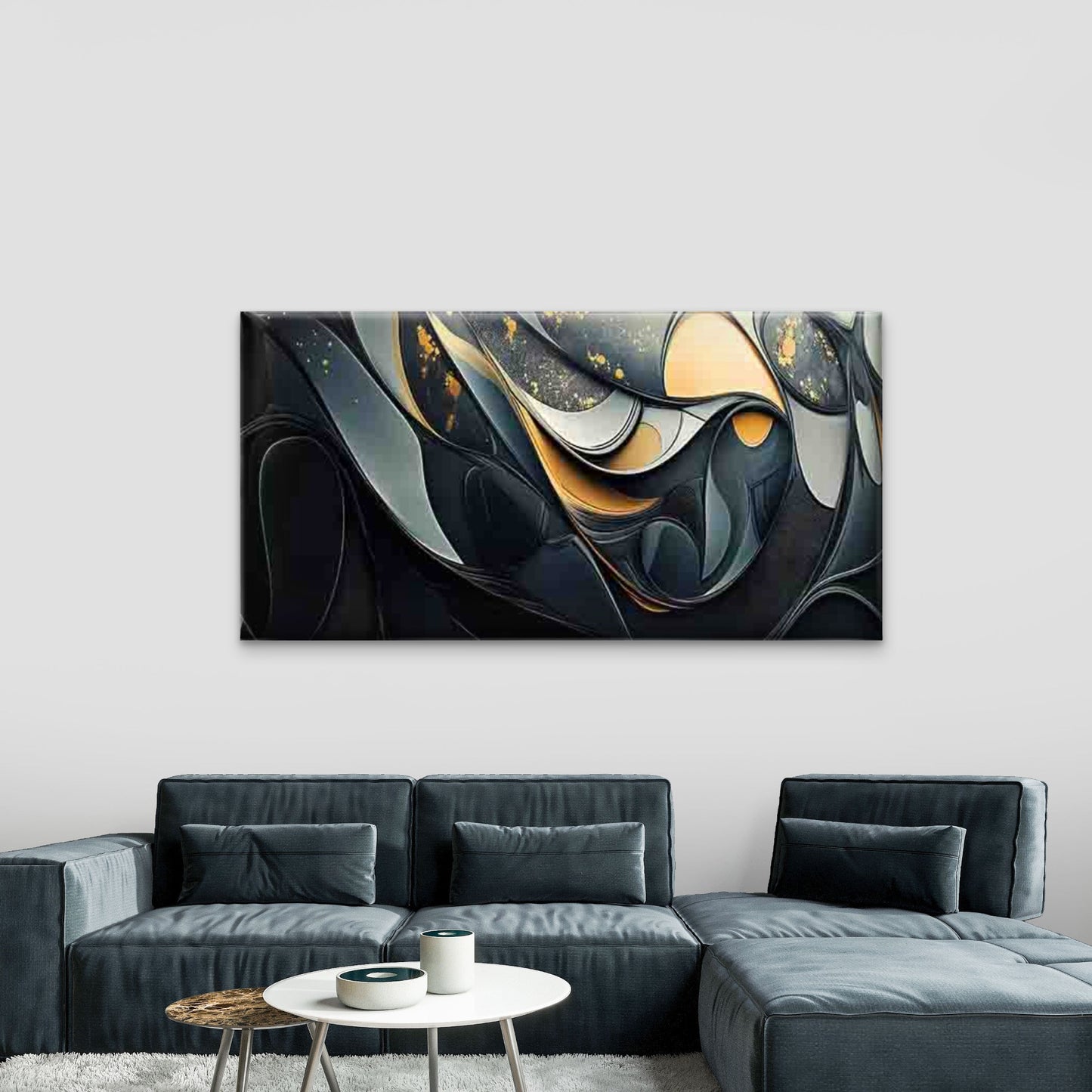 Abstract Featuring Curved Shape Wall Art Canvas Office Home Room Framed 120x60cm - Bella Home Decor