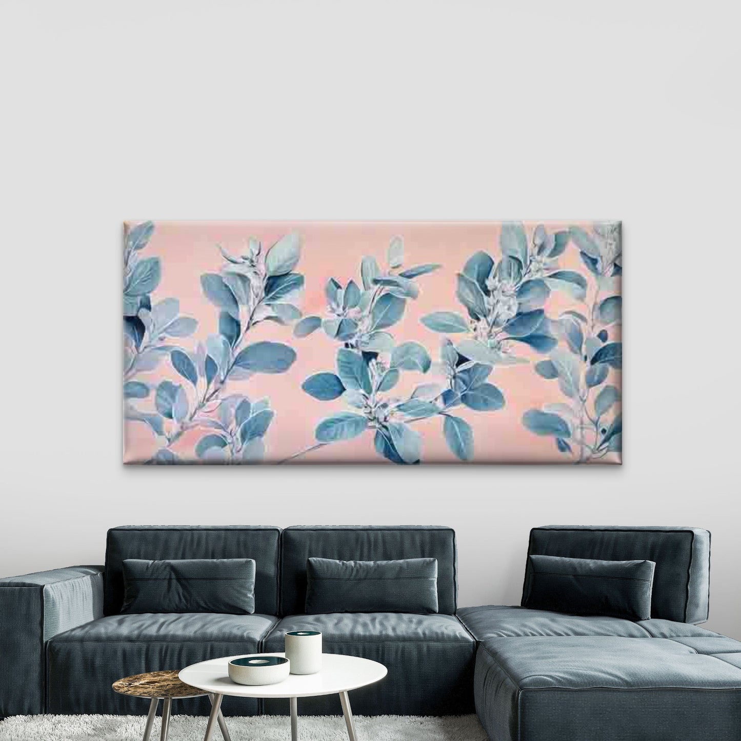 Blue Leaf Botanical Wall Art Canvas Office Home Room Framed 120x60cm