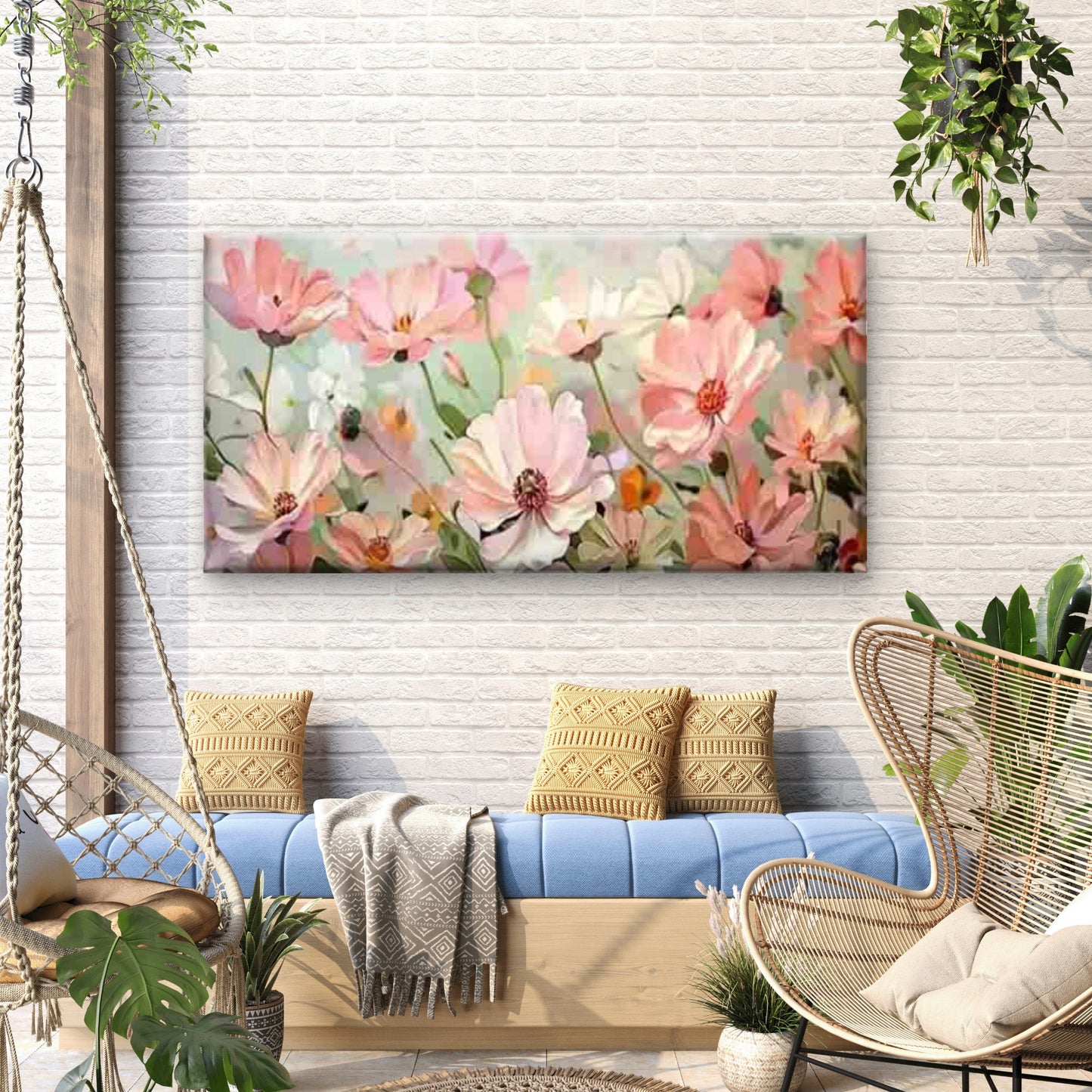 Abstract Pastel Pink Flowers Wall Art Canvas Office Home Room Framed 120x60cm