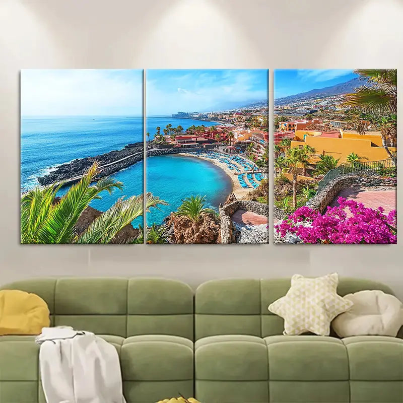 3pcs Tenerife Beach & Mountain Landscape Wall Art Set Canvas Framed 40x60cm - High Quality Print 100% Australian Made Wall Canvas Ready to Hang