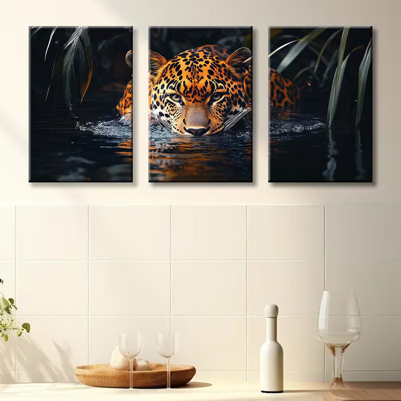 3pcs Luxurious Swimming Leopard Wall Art Set Canvas Framed 40x60cm - High Quality Print 100% Australian Made Wall Canvas Ready to Hang