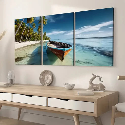 3pcs Modern Wind Beach Beach Ocean Landscape Art Wall Art Set Canvas Unframed - High Quality Print 100% Australian Made Wall Canvas