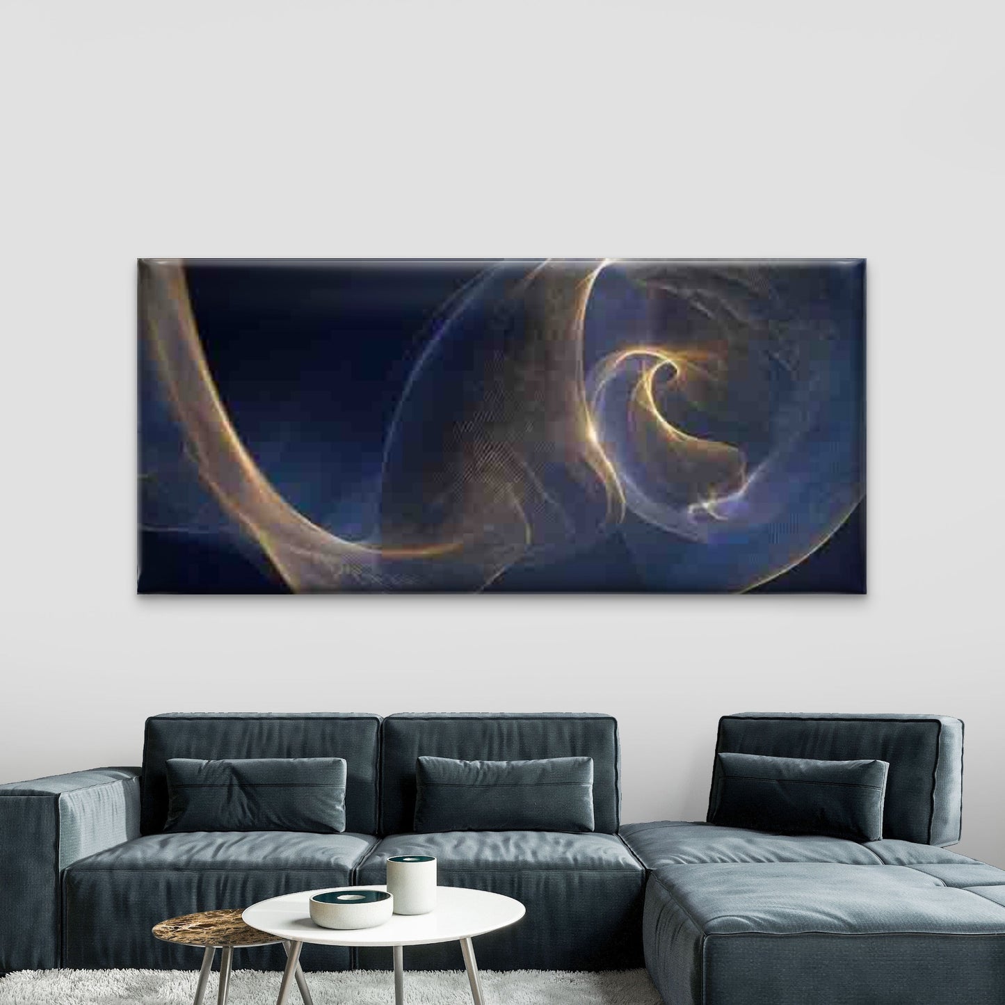 Golden Lines & Leaf Pattern Wall Art Canvas Office Home Room Framed 120x60cm