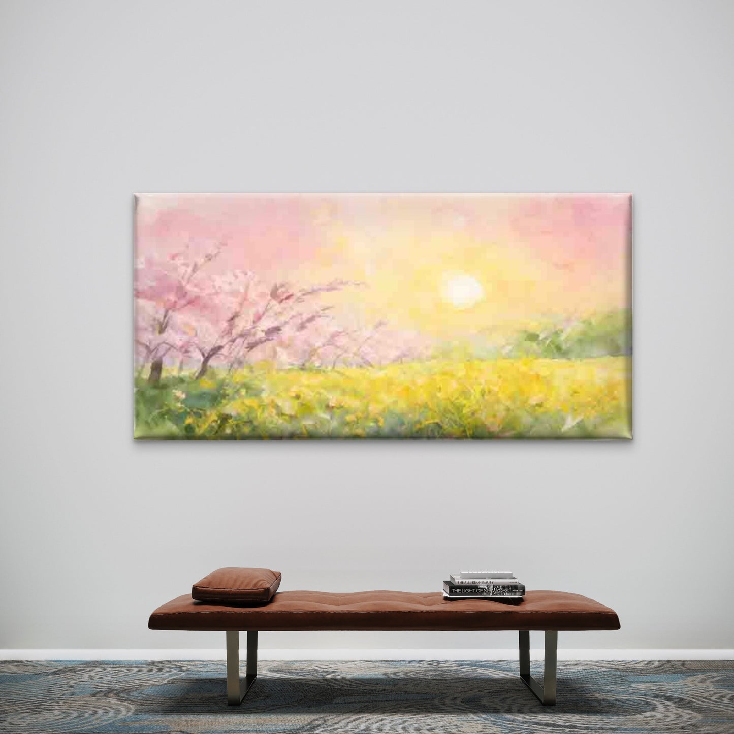 Spring Meadow at Sunrise Wall Art Canvas Office Home Room Framed 120x60cm