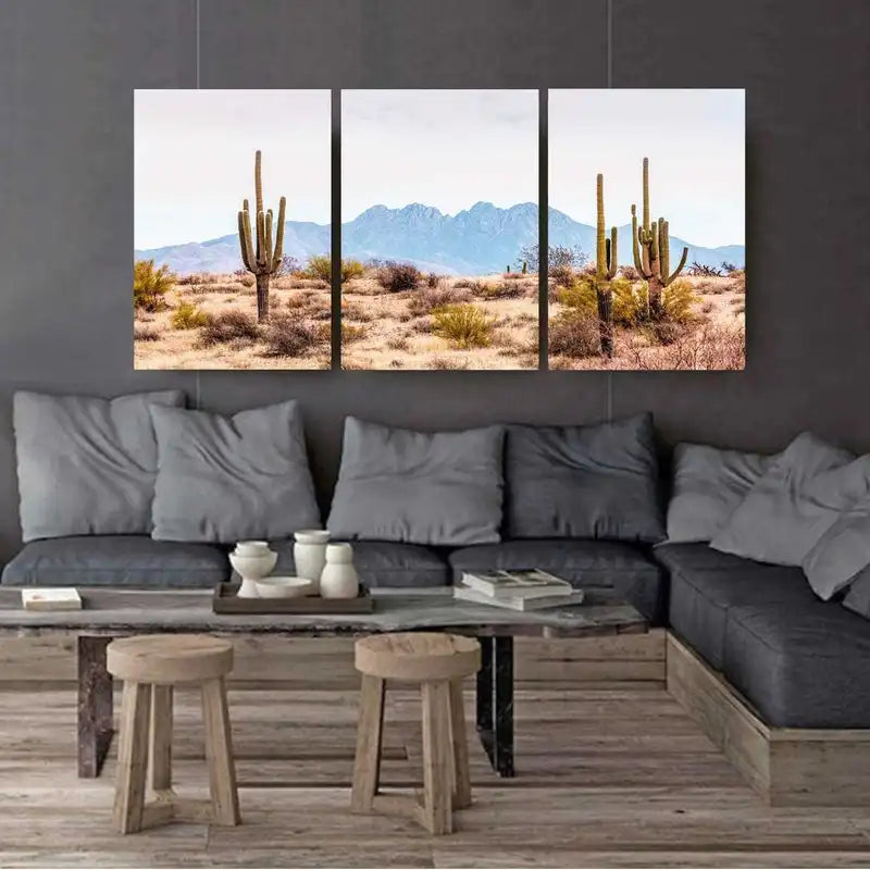 3pcs Arizona Desert Cactus Landscape Wall Art Set Canvas Framed 50x70cm - High Quality Print 100% Australian Made Wall Canvas Ready to Hang - Bella Home Decor