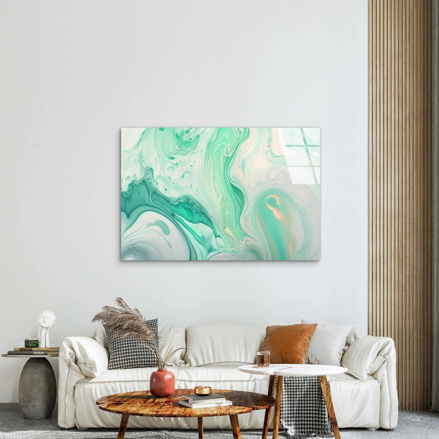 Teal Green Liquid Swirl Tempered Glass Printing Wall Art Australian Made Quality