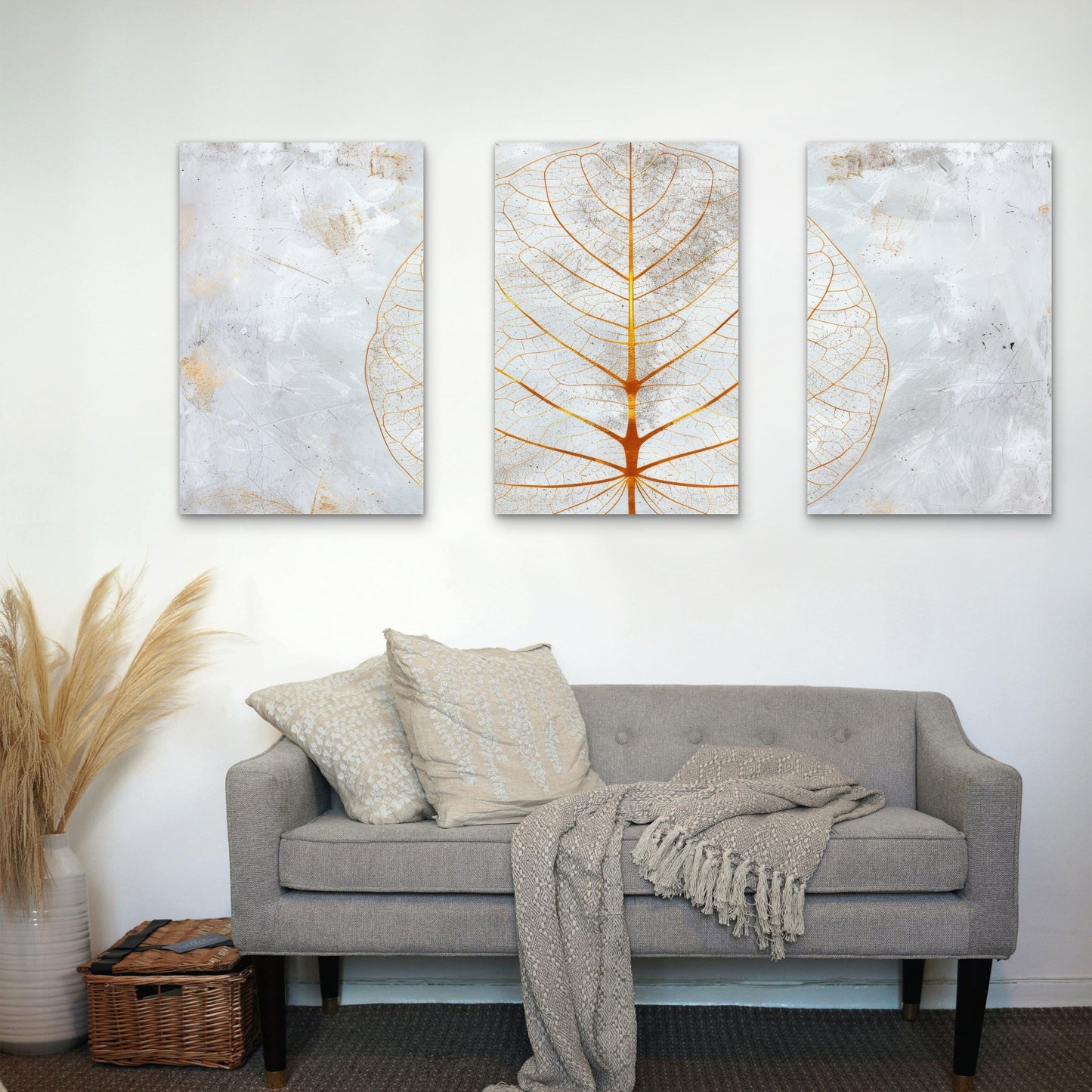 3pcs Luxury Abstract Golden Leaf Texture Wall Art Set Canvas Framed 60x90cm - High Quality Print 100% Australian Made Wall Canvas Ready to Hang