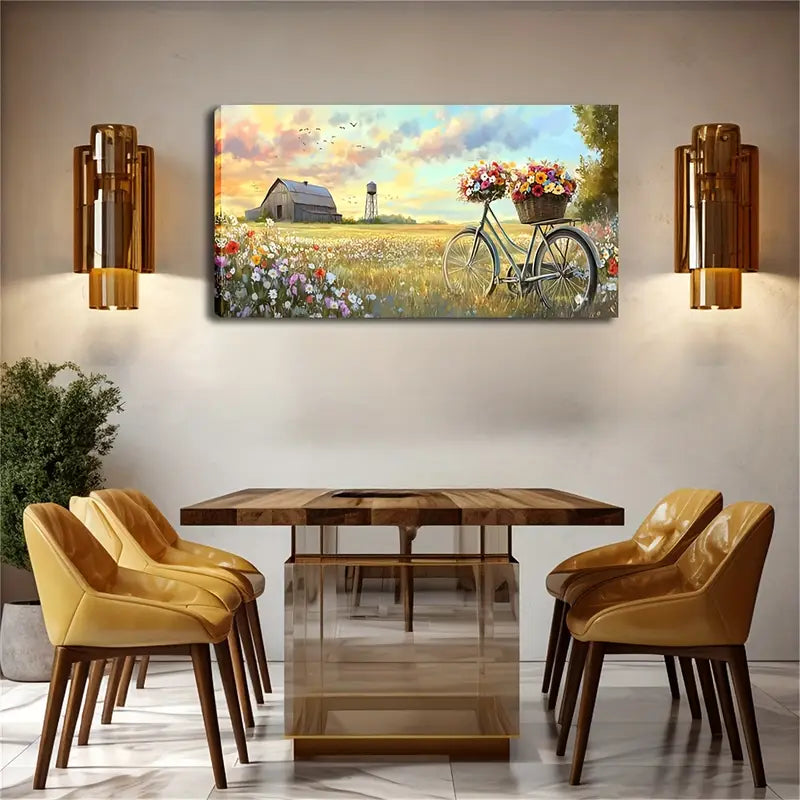 A Bicycle Carrying A Flower Basket Wall Art Canvas Office Home Room Framed 120x60cm - Bella Home Decor