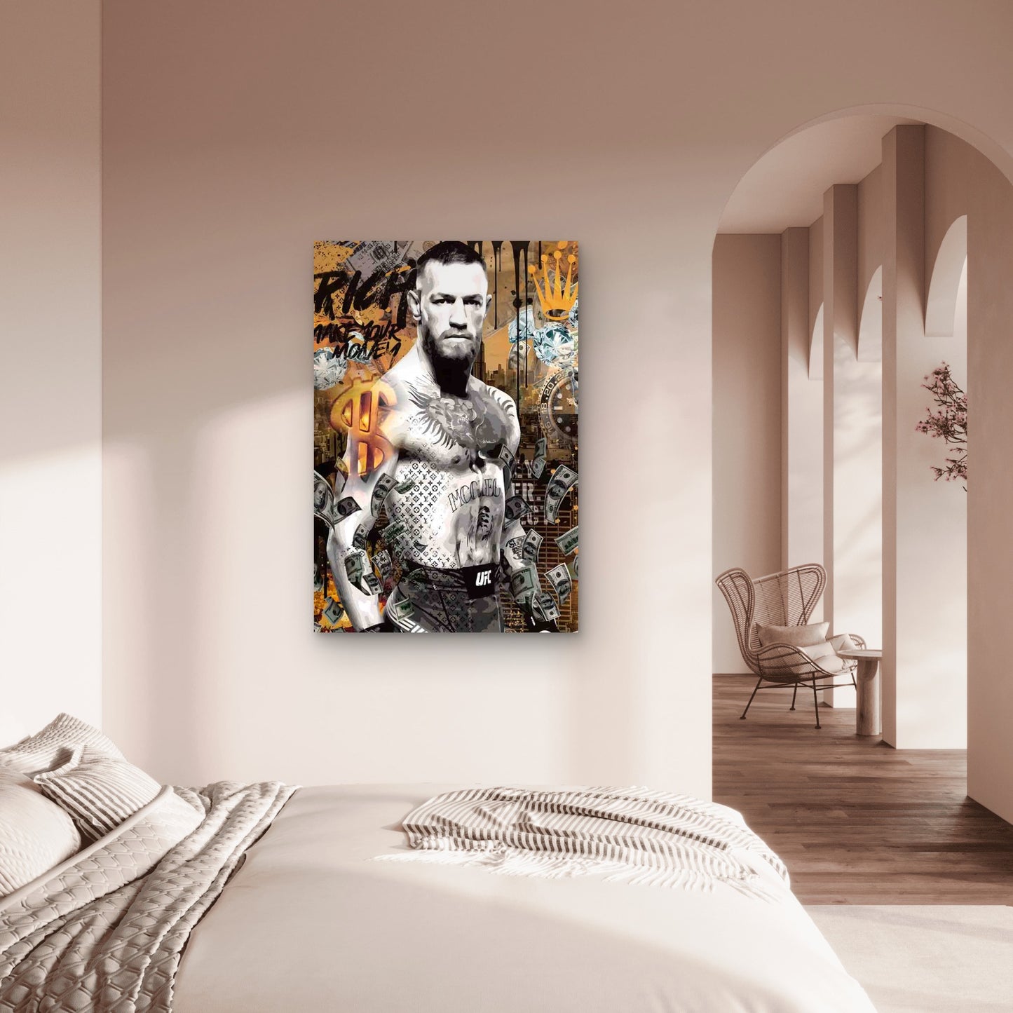 Champ Standing Tall Amid Falling Cash 40x60cm Metal Print Ready to Hang