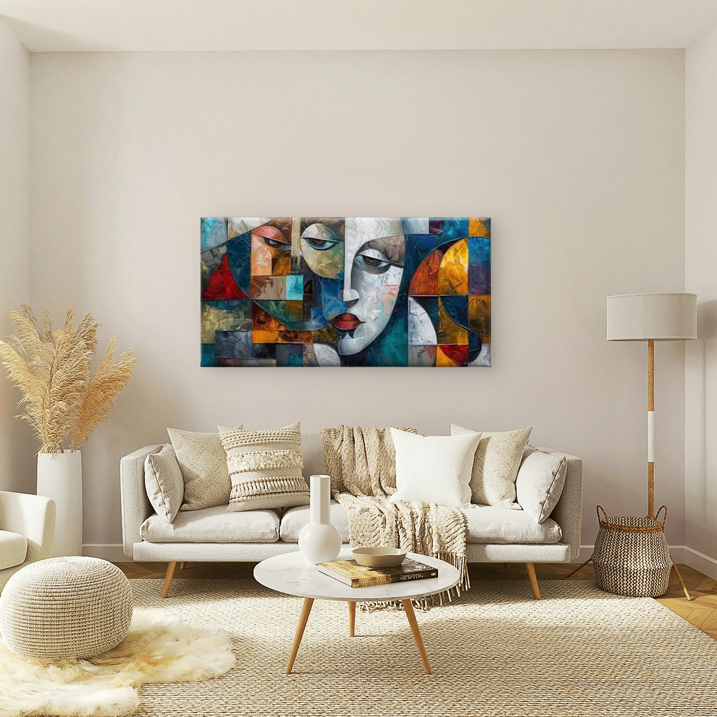 Abstract Vibrant Faces Wall Art Canvas Office Home Room Framed 120x60cm - Bella Home Decor