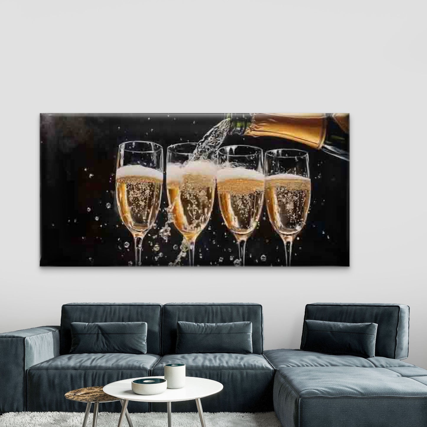 Elegant Champagne Glasses Wall Art Canvas Office Home Room Framed 120x60cm