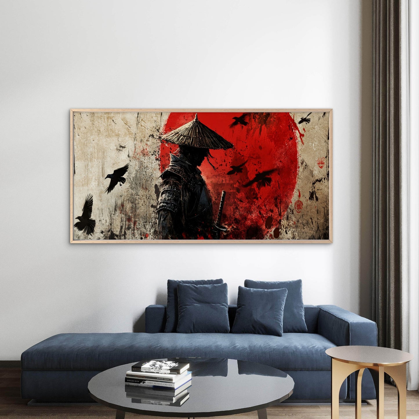 Samurai Stands Before Rising Sun Wall Art Canvas Office Home Room Framed120x60cm