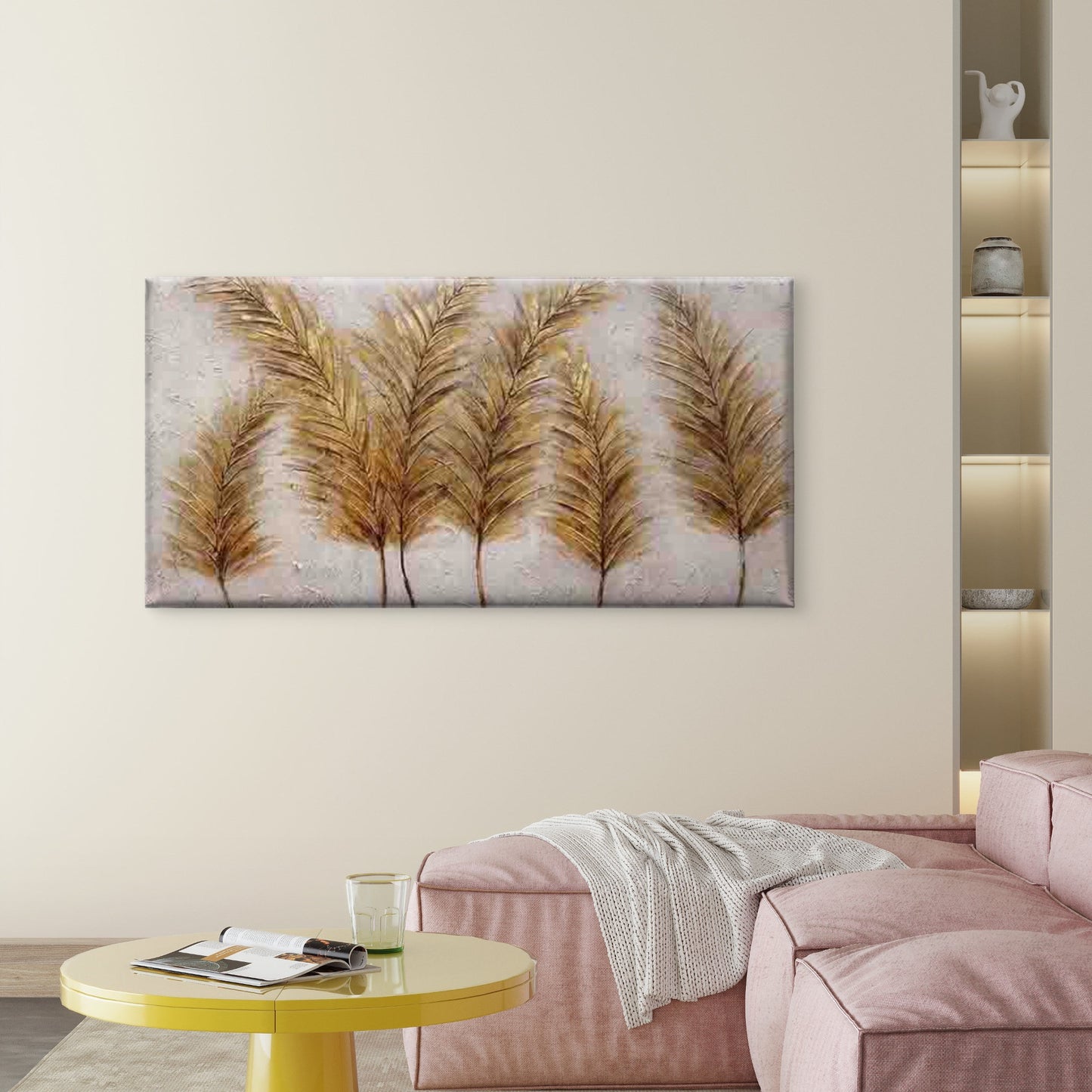 Featuring Golden Palm Fronds Wall Art Canvas Office Home Room Framed 120x60cm - Bella Home Decor