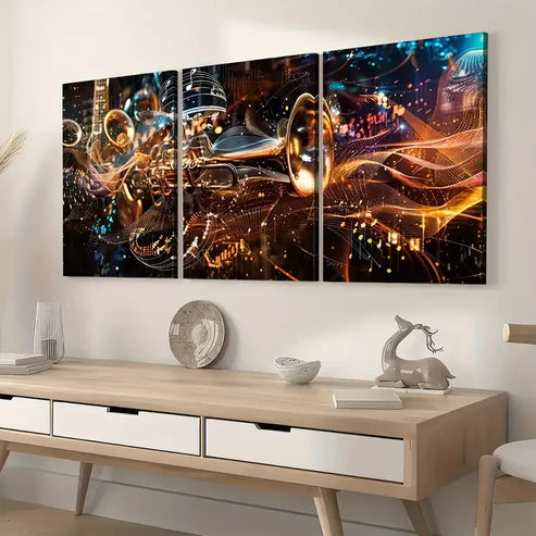 3pcs Abstract Modern Fashion Musical Instrument Art Trumpet Wall Art Set Canvas Unframed - High Quality Print 100% Australian Made Wall Canvas - Bella Home Decor
