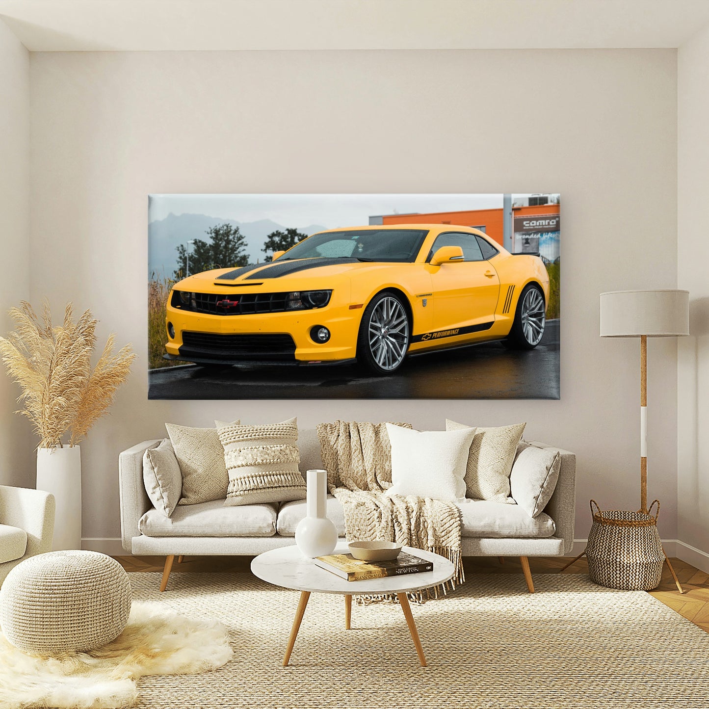 Yellow Camaro Performance Life Wall Art Canvas Office Home Room Framed 120x60cm