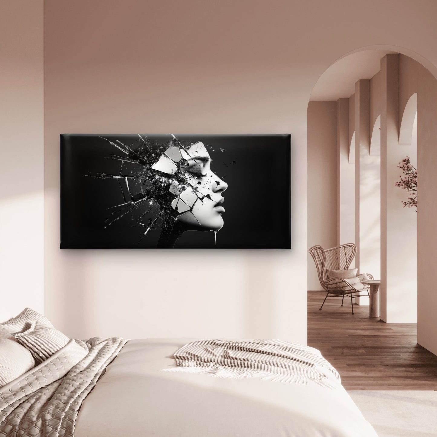 Abstract Broken Face Woman Wall Art Canvas Office Home Room Framed 120x60cm