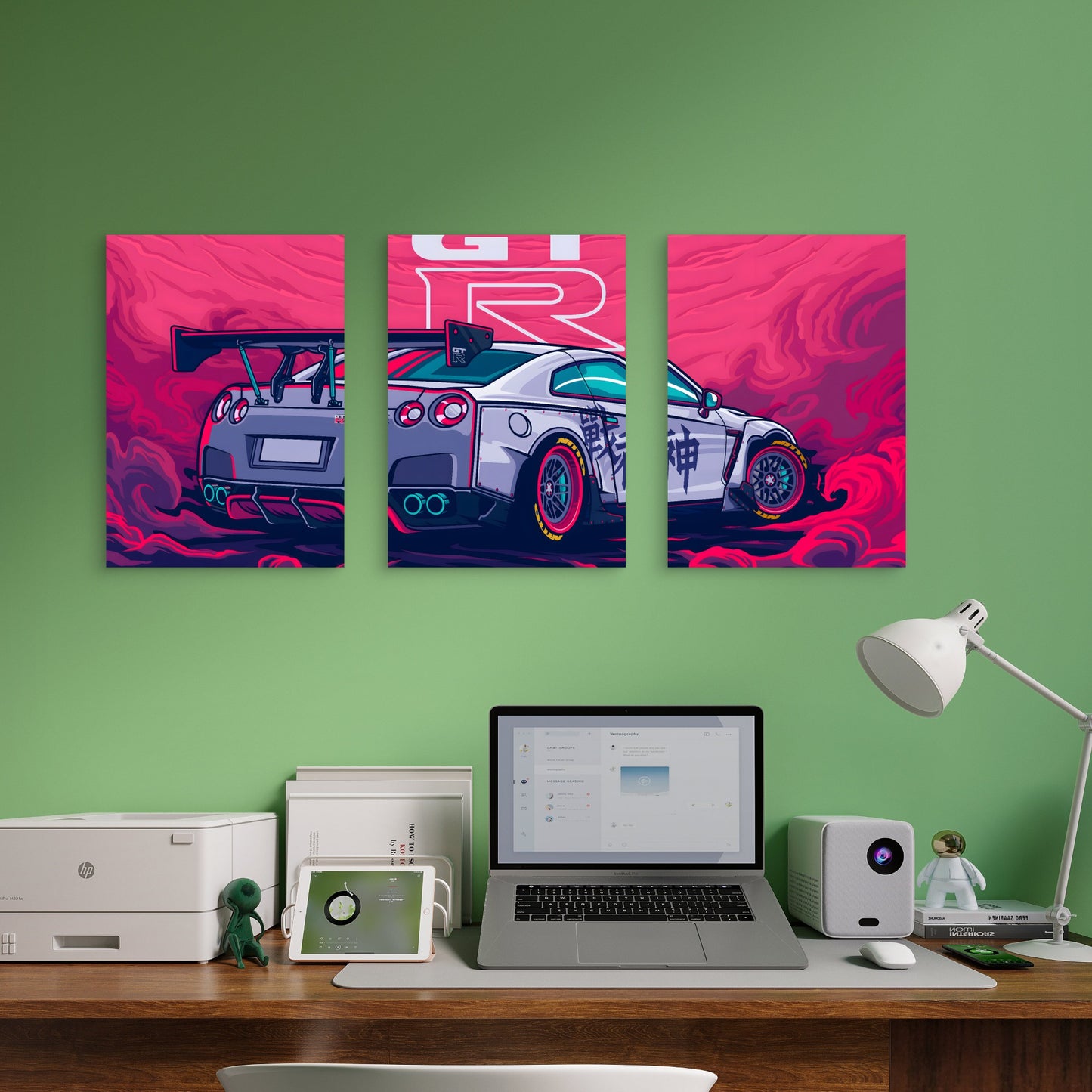 3pcs Magenta Nebulous Street Tuning Metal Print Ready to Hang Art