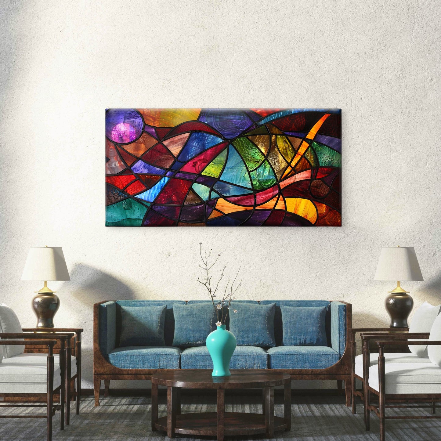 Colorful Glass Mosaic Wave Wall Art Canvas Office Home Room Framed 120x60cm