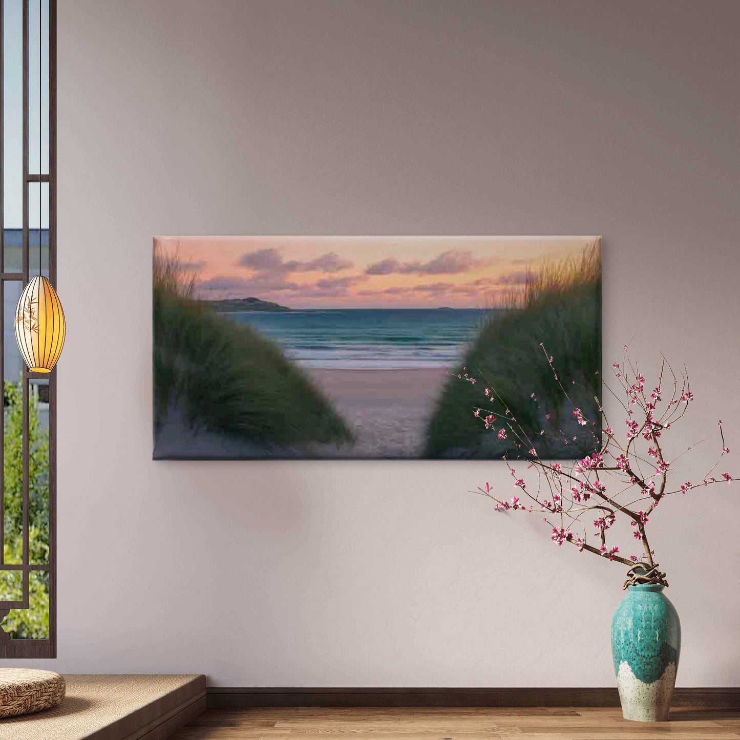 Sunset Beach Scene with Dunes Wall Art Canvas Office Home Room Framed 120x60cm - Bella Home Decor