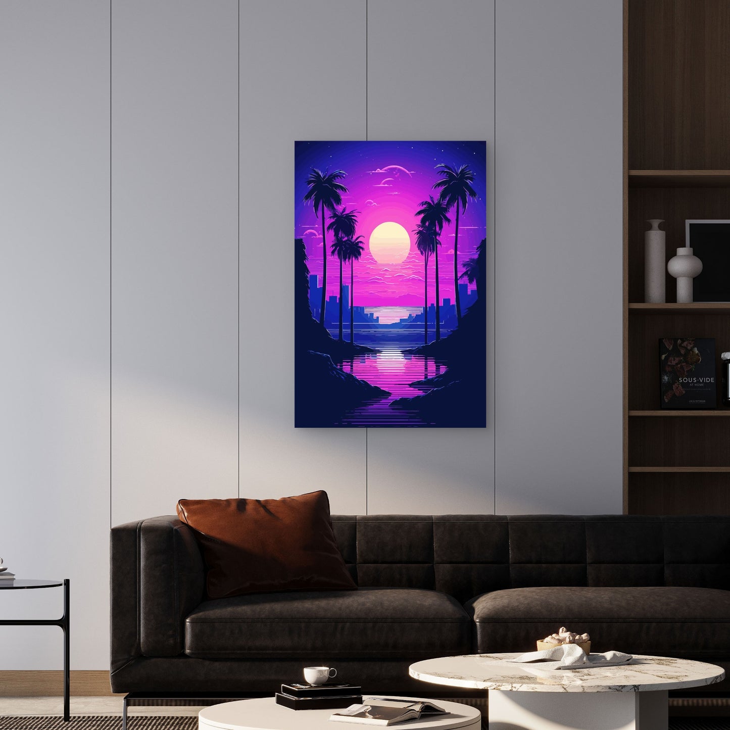 Purple Twilight Over the Retrowave Coast 40x60cm Metal Print Ready to Hang