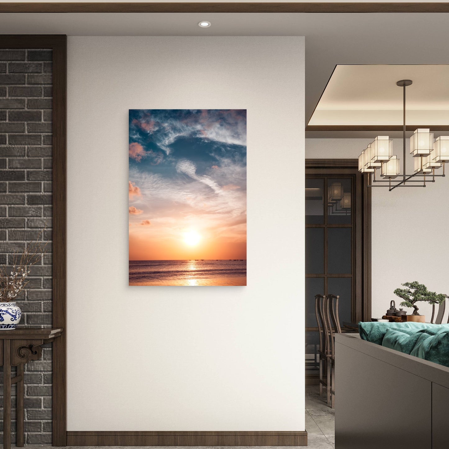 Coastal Ocean Sunset Beach Gold Sky Sky 40x60cm Metal Print Ready to Hang