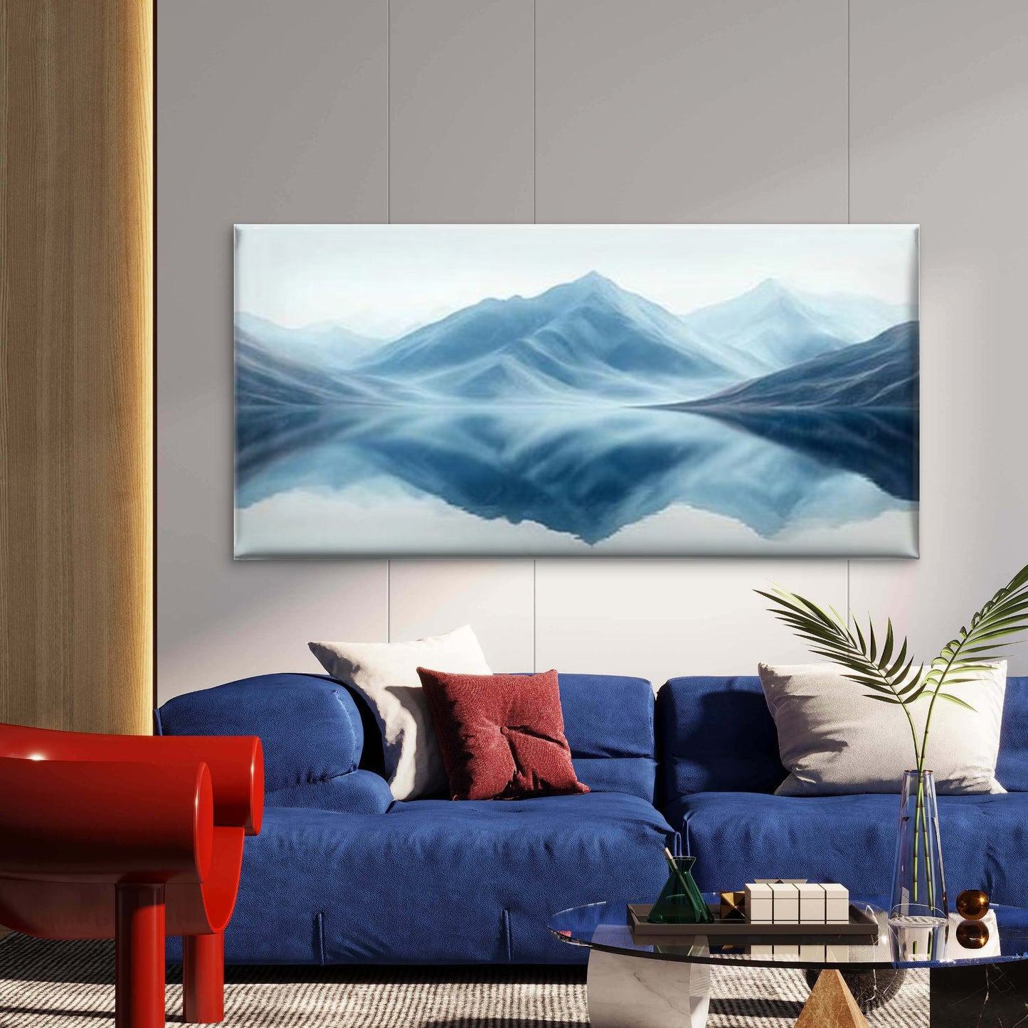 Blue Gray Abstract Mountain Wall Art Canvas Office Home Room Framed 120x60cm
