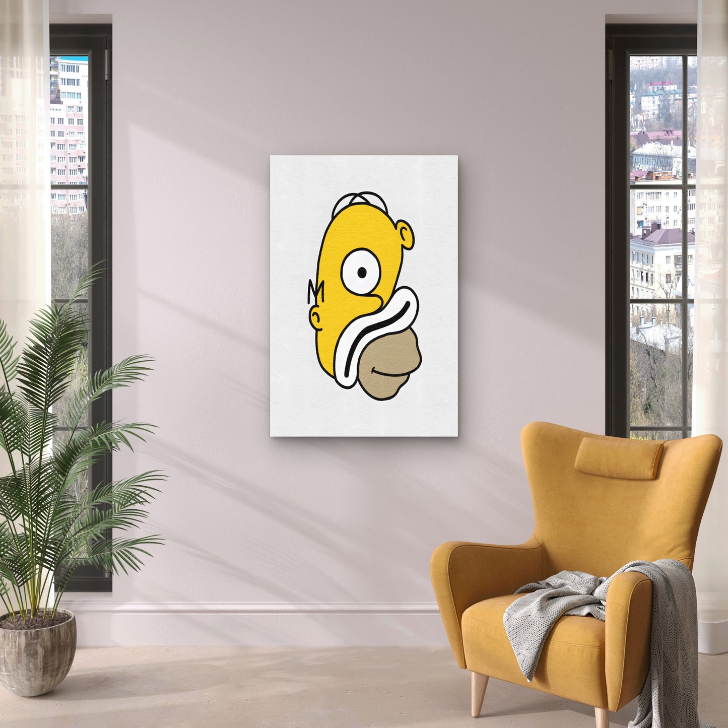 Minimalist Yellow Cartoon Portrait 40x60cm Metal Print Ready to Hang