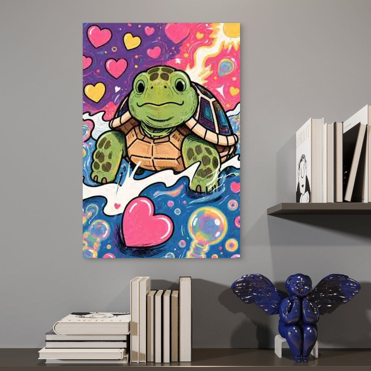 Turtle and Heart Abstract Metal Print Ready to Hang
