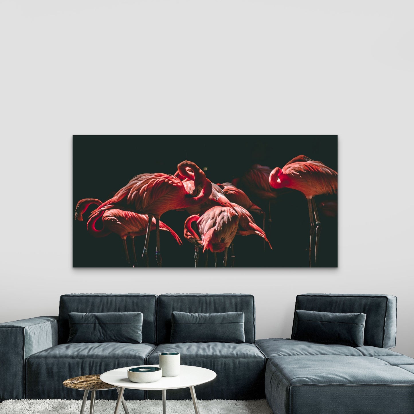 Flamingos At Night By Heike Wall Art Canvas Office Home Room Framed 120x60cm