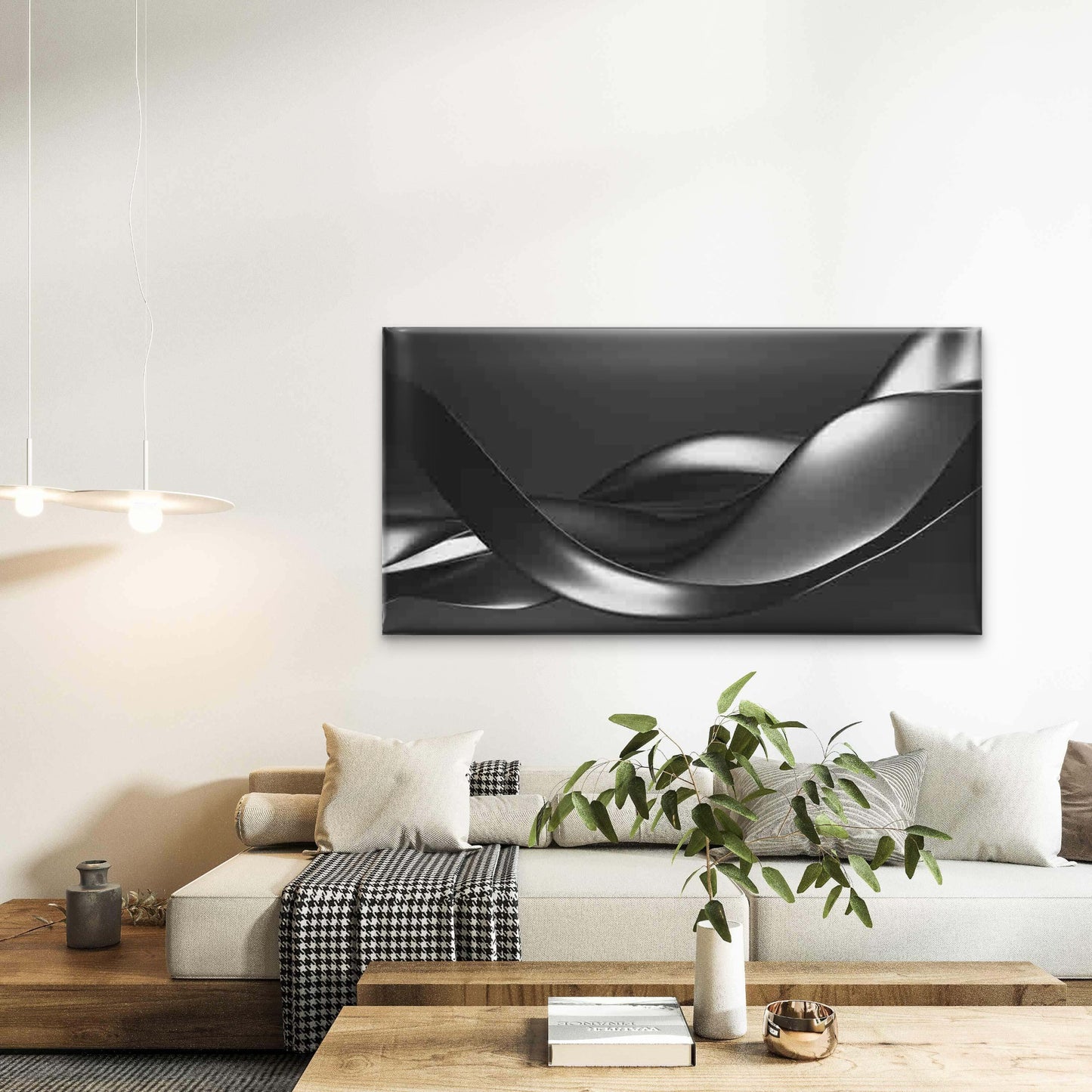 Abstract Black And White Wave Wall Art Canvas Office Home Room Framed 120x60cm - Bella Home Decor