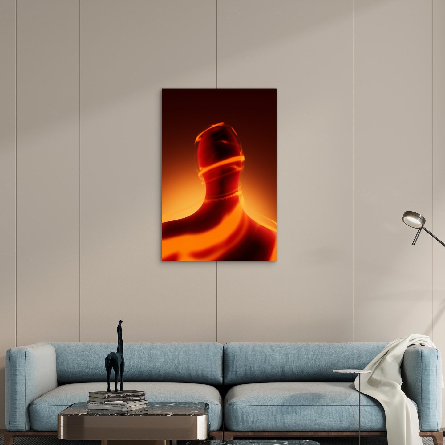 Abstract Human Form with Swirling Neon Lights 60x90cm Metal Print Ready to Hang