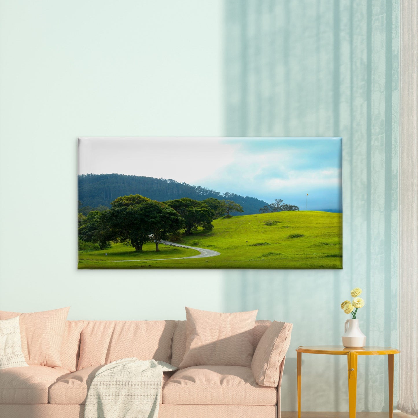 GREEN HILLS WINDING ROAD Wall Art Canvas Office Home Room Framed 120x60cm