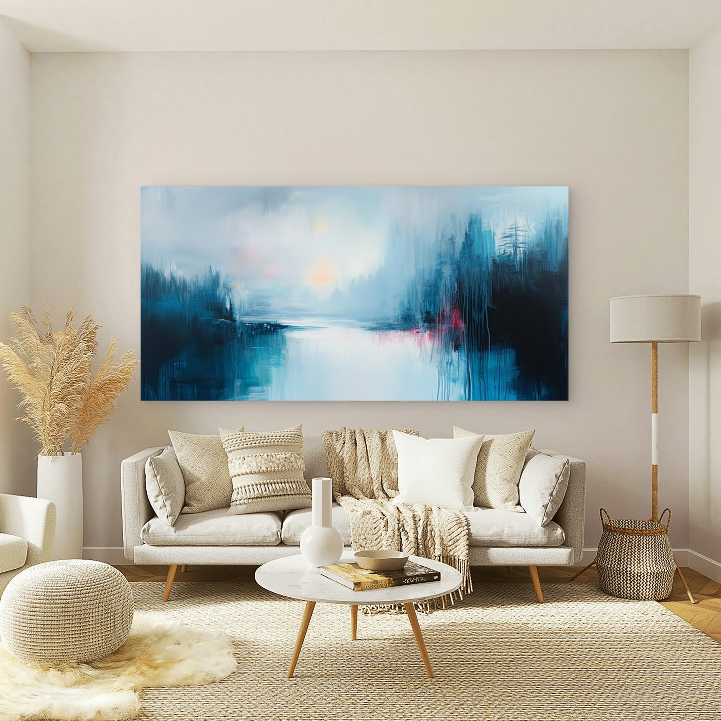 Blue Abstract Painting Wall Art Canvas Office Home Room Framed 120x60cm - Bella Home Decor