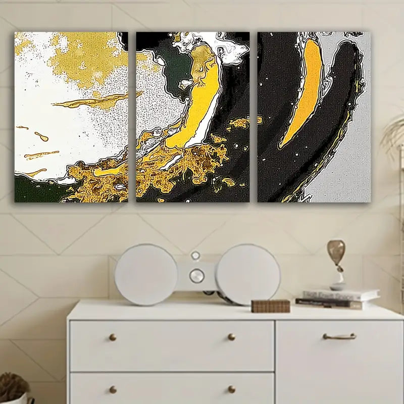 3pcs Abstract Black & Yellow Modern Art Wall Art Set Canvas Framed 50x70cm - High Quality Print 100% Australian Made Wall Canvas Ready to Hang - Bella Home Decor