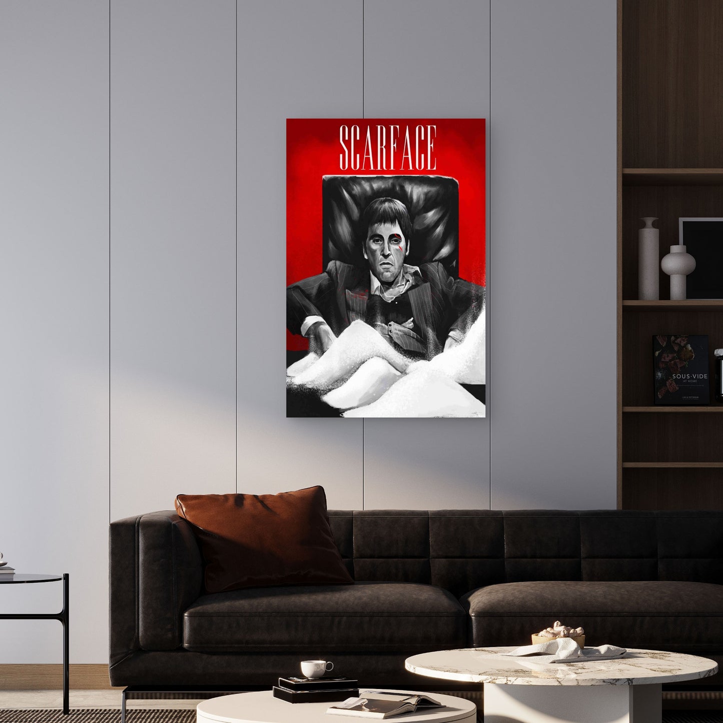 Classic Crimson Mobster Boss on Throne 40x60cm Metal Print Ready to Hang