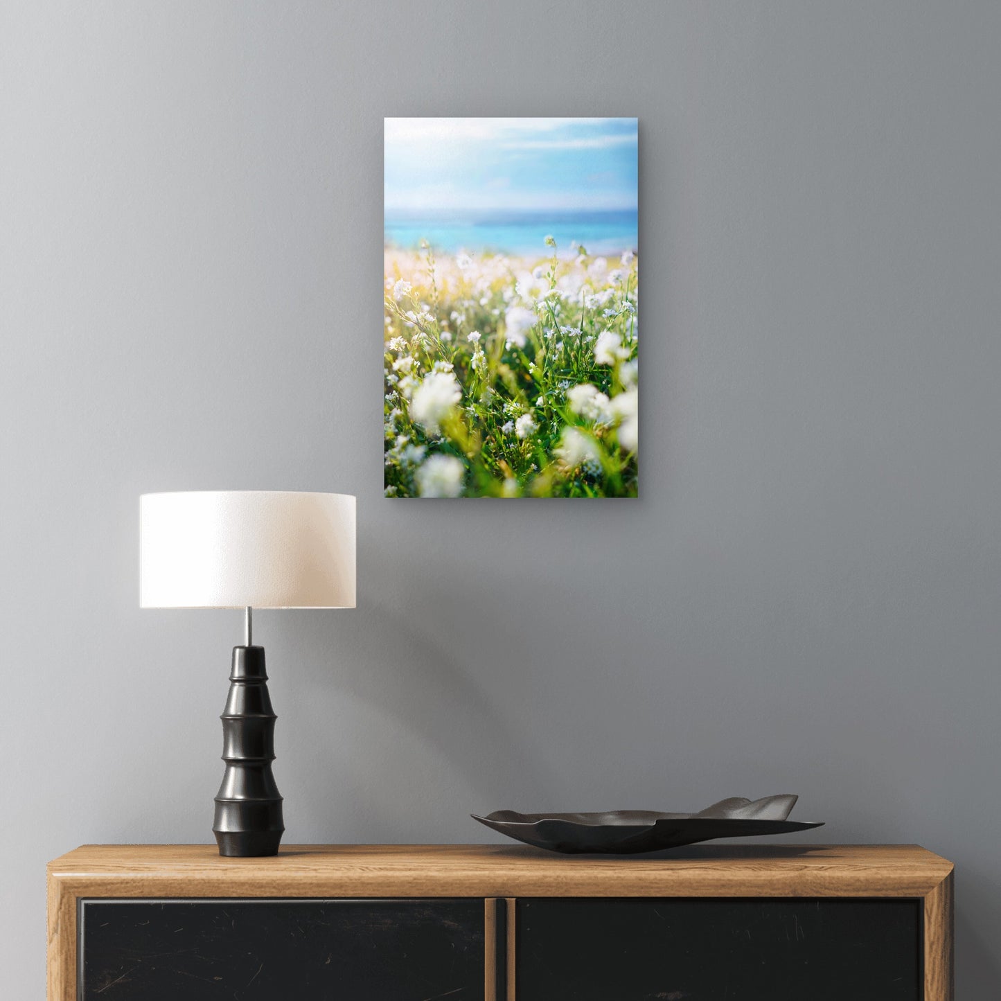 Coastal White Wildflower Ocean Meadow 40x60cm Metal Print Ready to Hang