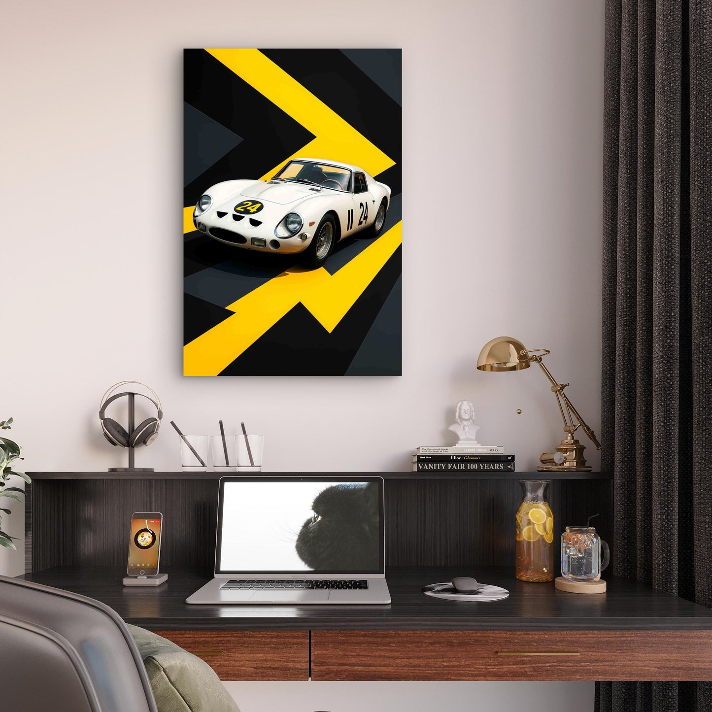 Classic White Retro Racing Supercar 40x60cm Metal Print Ready to Hang