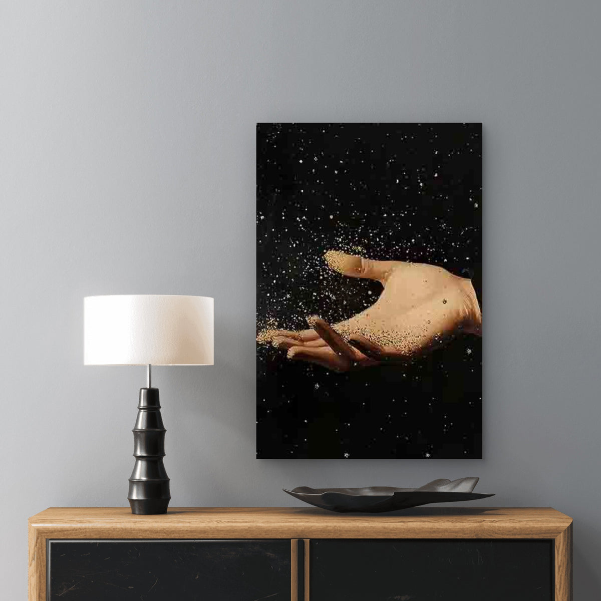 Golden Powder Floating from Palm 40x60cm Metal Print Ready to Hang