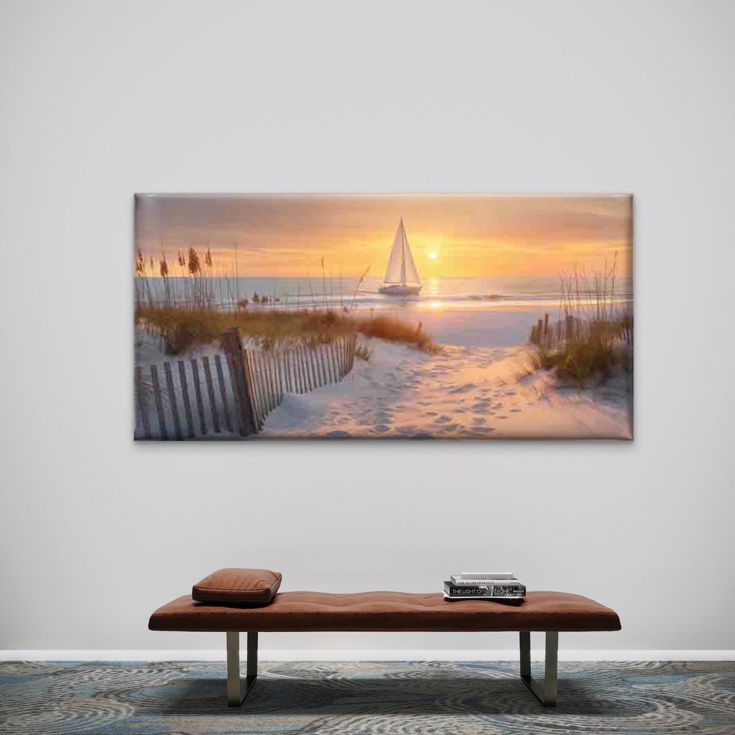 Serene Sunset at The Beach Wall Art Canvas Office Home Room Framed 120x60cm