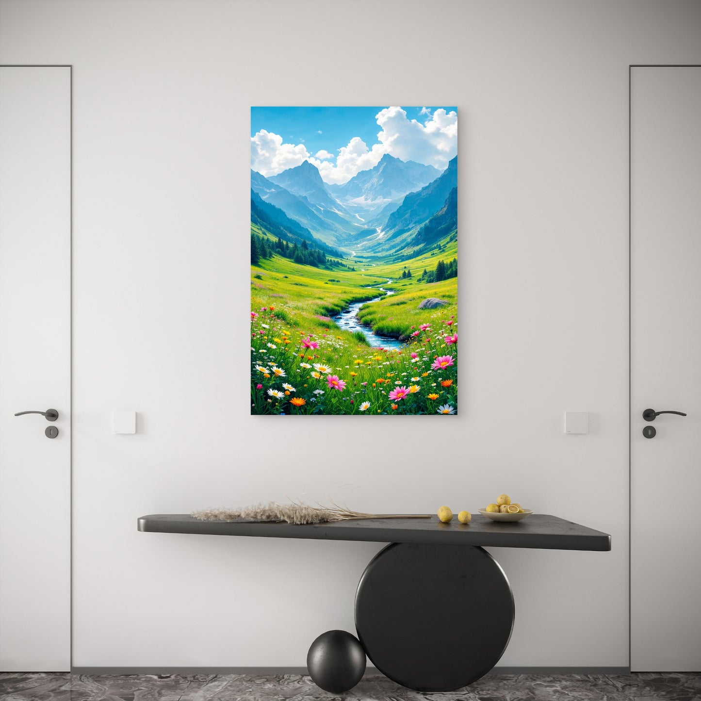 Swiss Alps Mountain Valley Wildflower View 40x60cm Metal Print Ready to Hang